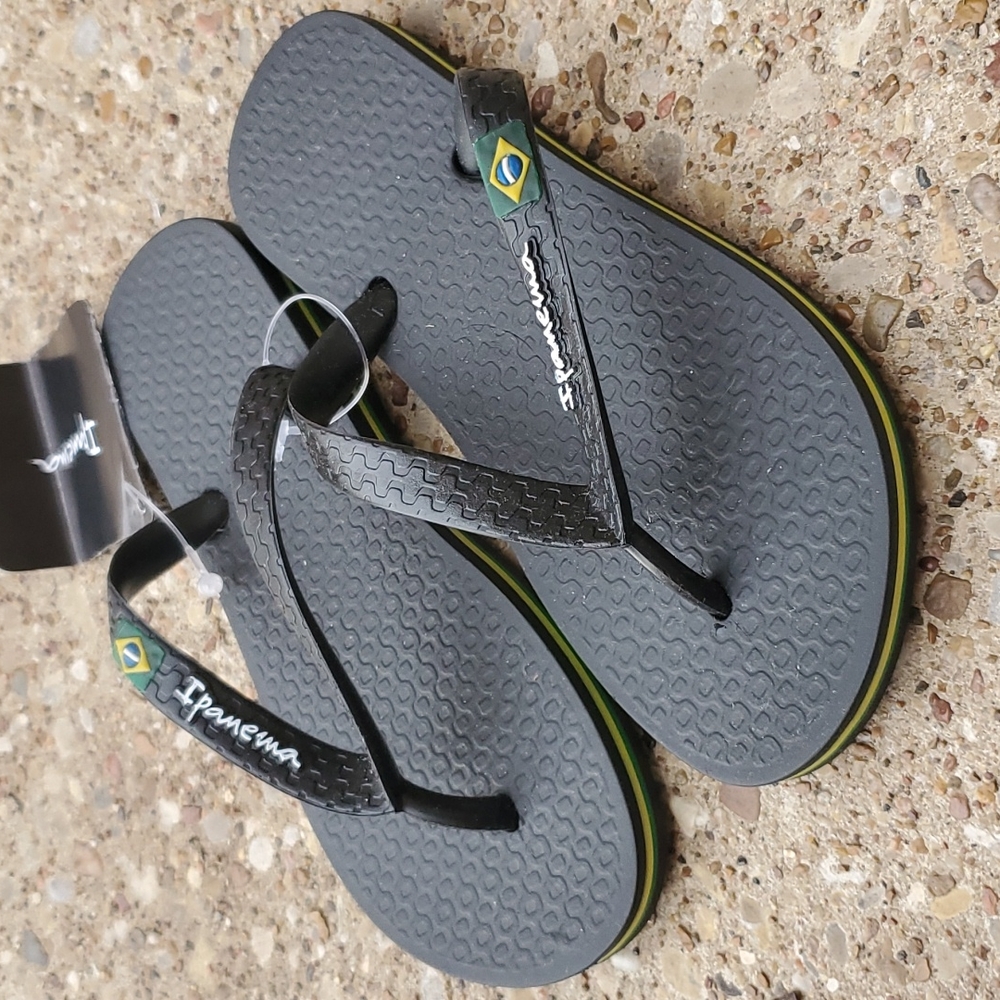 Ipanema Brazil Flip Flops Black New Youth 11/12